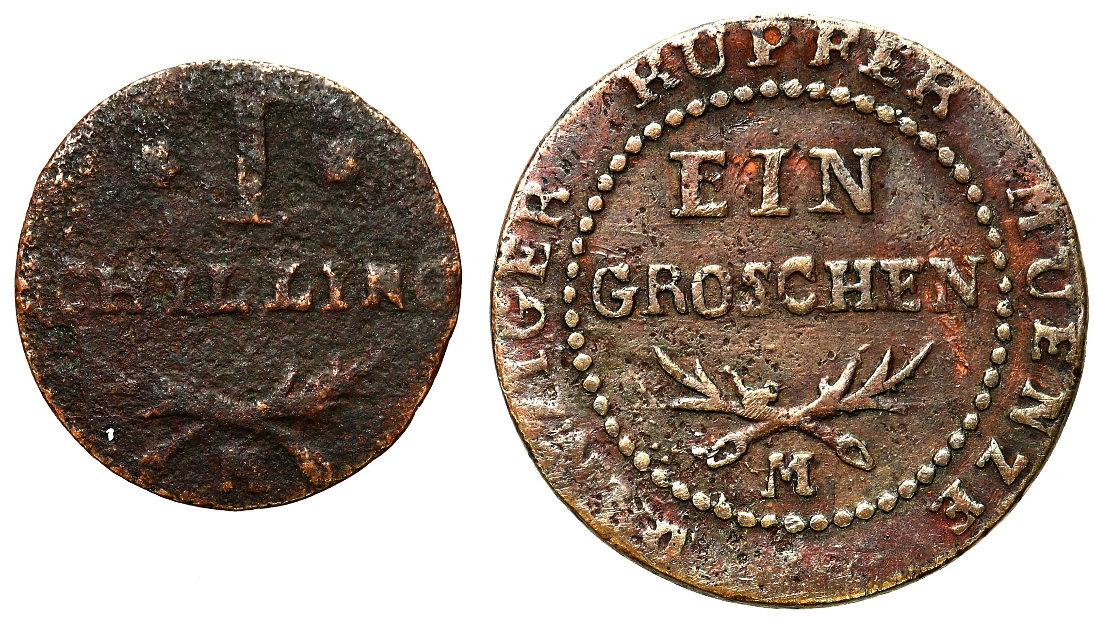 Wolne Miasto Gdańsk/Danzig. Grosz 1809, szeląg 1808, zestaw 2 monet